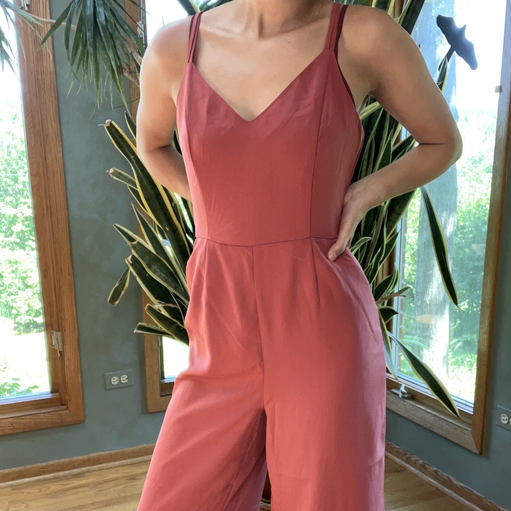 Skies are blue, Orange-y Pink jumpsuit—with POCKETS! Size: small